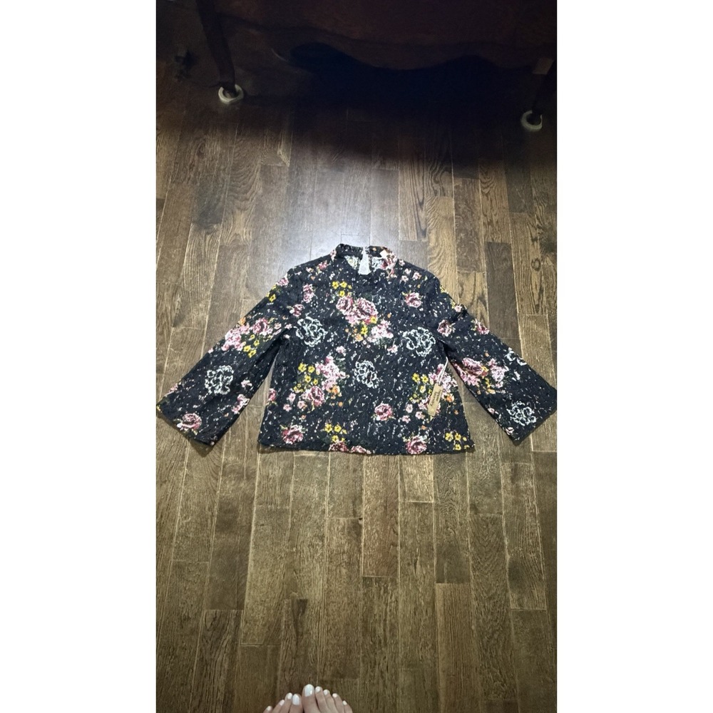 Hippie Laundry Women Medium Blouse Black Lace Floral Boho Long Sleeve NWT